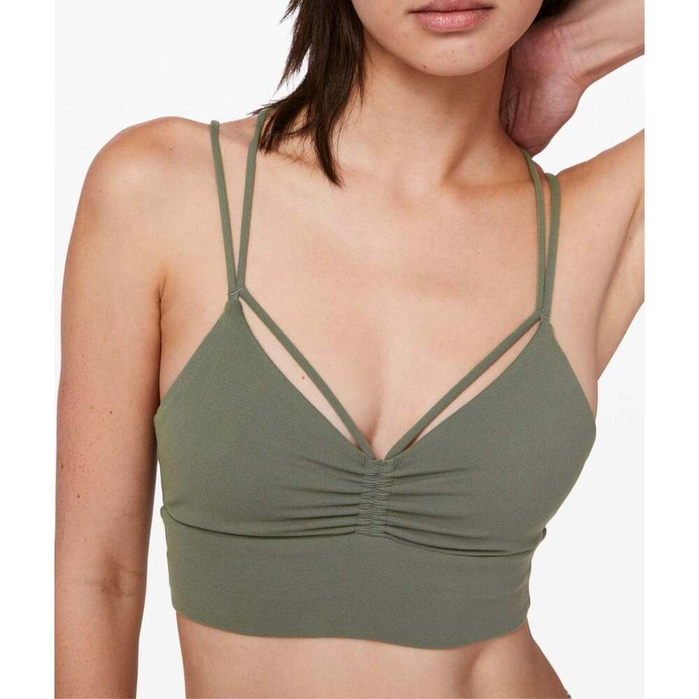 Lululemon Full Expression Bra Grey Sage Nulu Strappy Longline Size 8 EUC